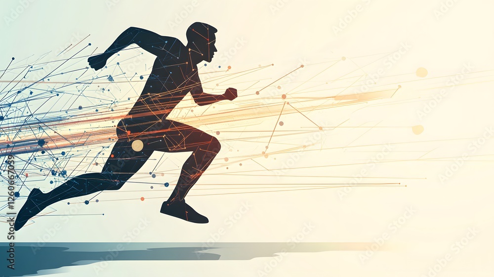 Fototapeta premium Digital silhouette of a runner sprinting with speed effect lines