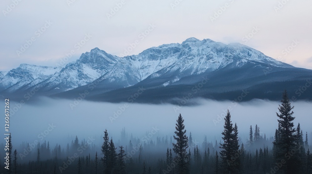 A misty mountain range during early morning hours. A misty mountain range during early morning hours.