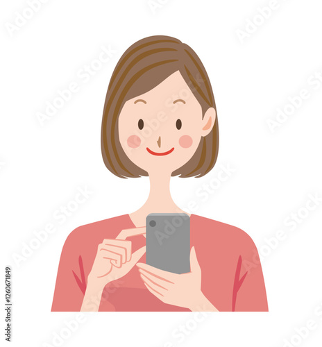 スマホを持つ女性　主婦　投資　イラスト