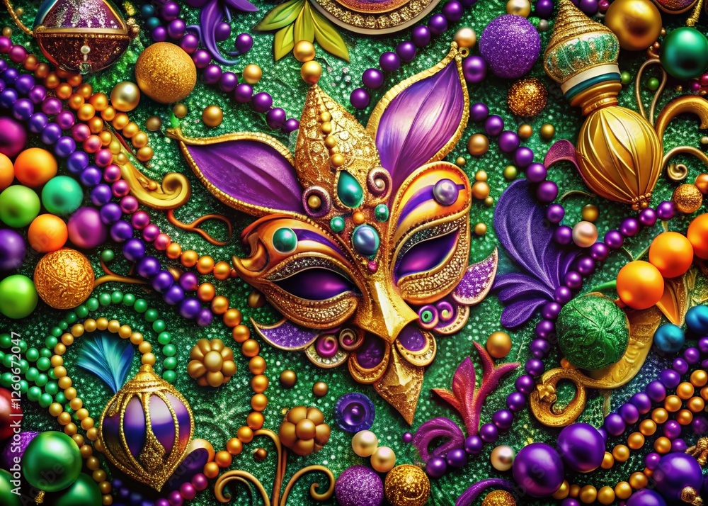 Surreal Mardi Gras Pattern: Intricate Festive Design, Rule of Thirds Composition Surreal Mardi Gras Pattern: Intricate Festive Design, Rule of Thirds Composition