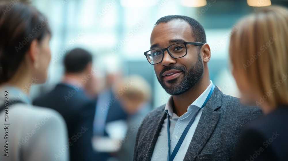 Fototapeta premium Male adult engaging in business networking event with colleagues
