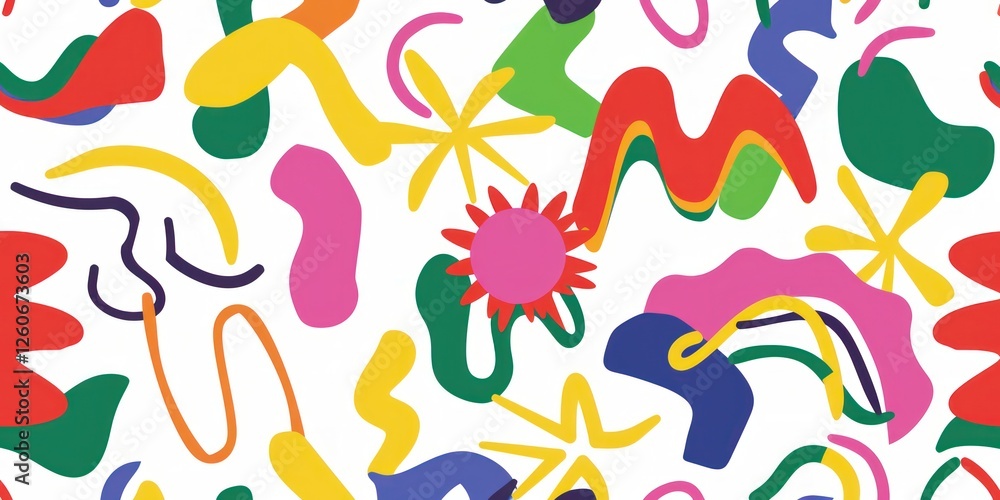 Obraz premium Colors abstract shapes white backgrounds simple art flat shading design uses 2d style flatly element curve wave dot round doodle