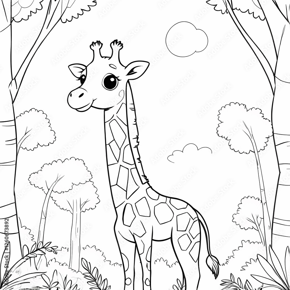 Fototapeta premium Giraffe outline. Giraffe coloring page. Animals vector.