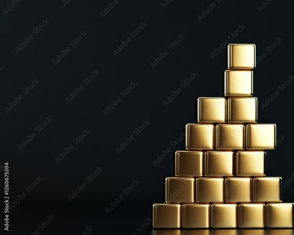 Shiny gold cubes stacked in an abstract modern composition Shiny gold cubes stacked in an abstract modern composition