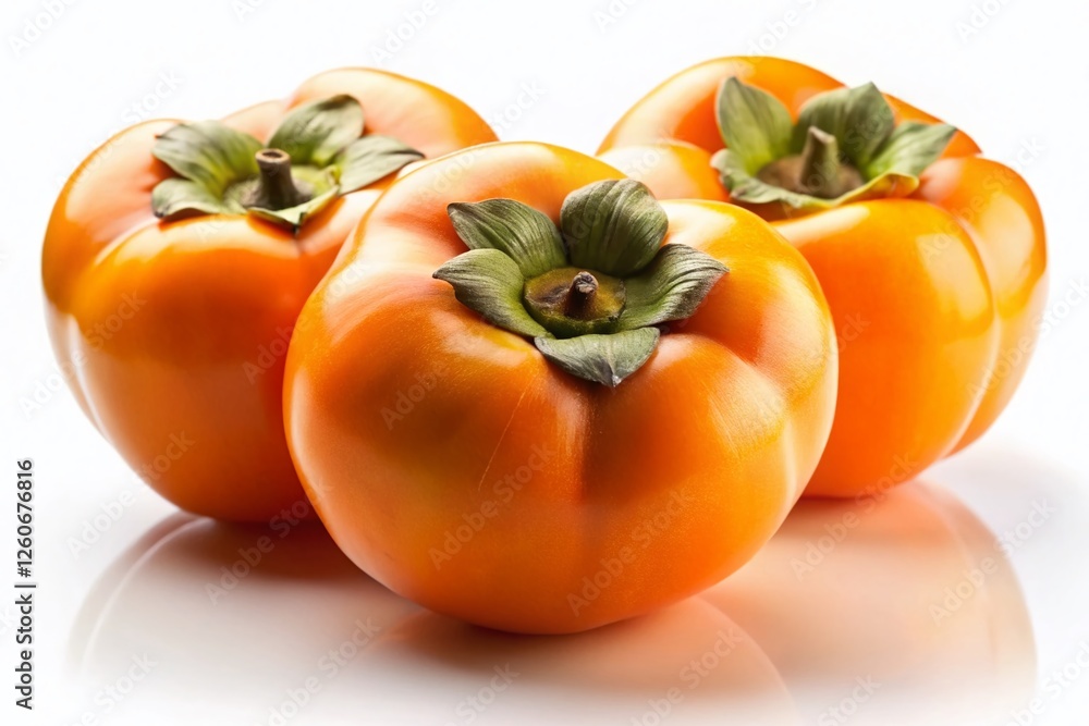 Fresh Ripe Persimmons Isolated on White Background - Long Exposure Photography Fresh Ripe Persimmons Isolated on White Background - Long Exposure Photography