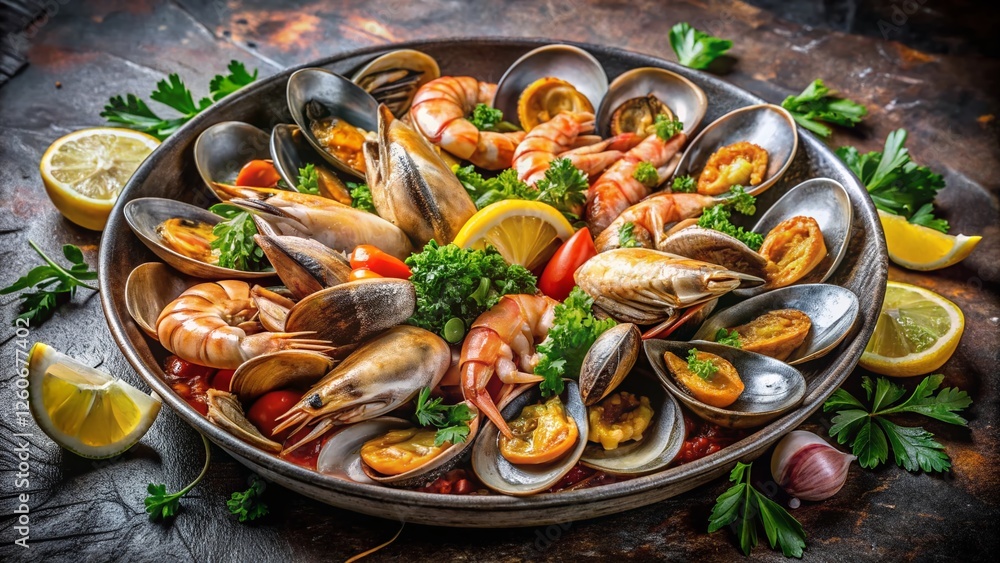 Fresh Seafood Platter: Prawns, Shrimp & Clams - Gourmet Food Photo Fresh Seafood Platter: Prawns, Shrimp & Clams - Gourmet Food Photo