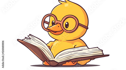 Cute Duck Reading a Book