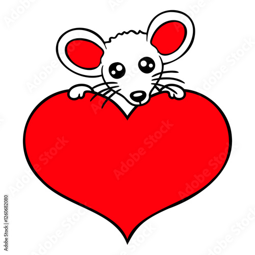 Mouse Heart Love Symbol Favorite Animal Pet Cute Design Lover Art Vector Illustration Card T-Shirt Poster Sticker Graphic Print Decorative Drawing Isolated Logo Decoration Symbol Creative Cool Style
