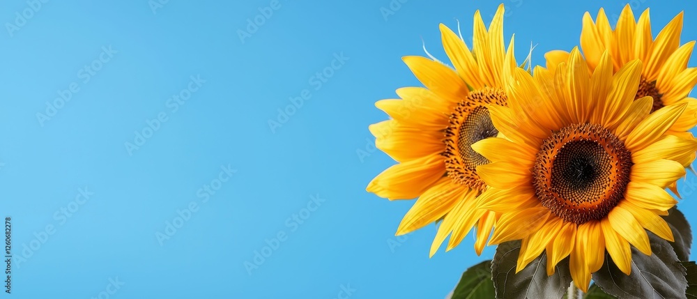 Obraz premium Bright sunflowers against a clear blue sky.