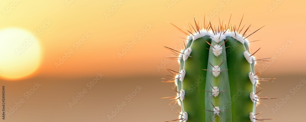 Naklejka premium Cactus silhouette at sunset on desert landscape.