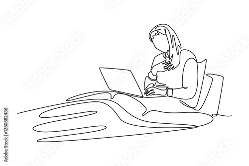 Working from home concept. Single line draw design vector graphic illustration.