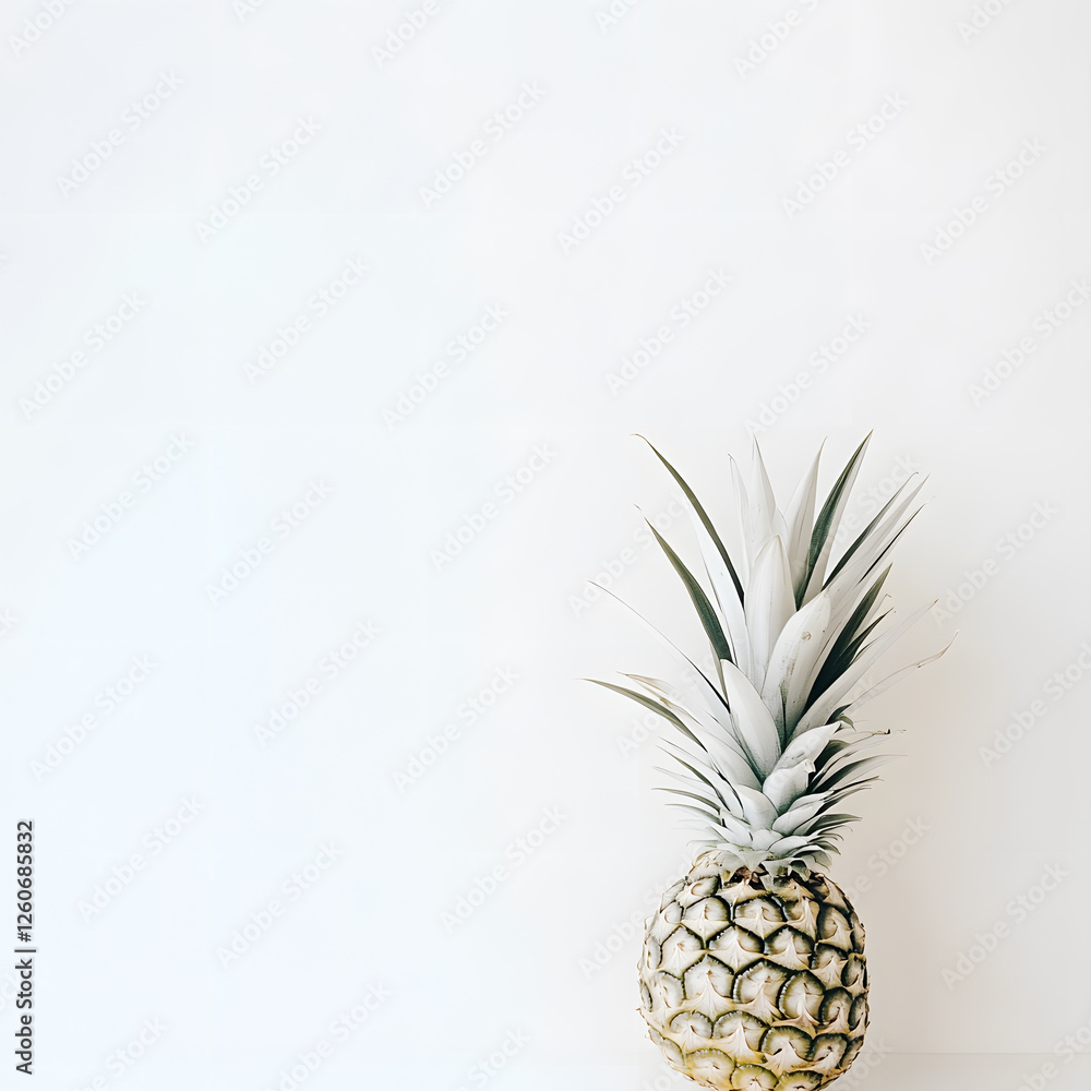 Obraz premium A single pineapple stands against a minimalist white background, emphasizing simplicity.