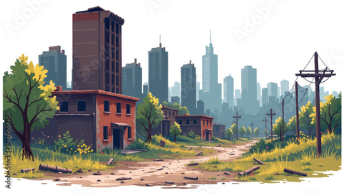 a picture of a city with buildings and trees in the fore of the city