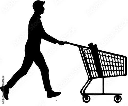 silhouette of a people pushing a shopping cart