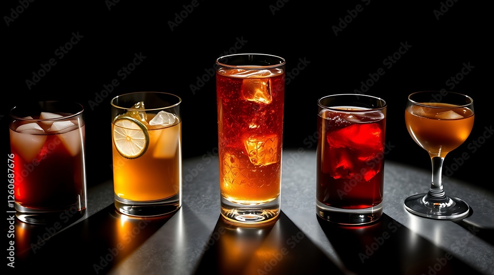 Composition with five glasses of drinks Composition with five glasses of drinks