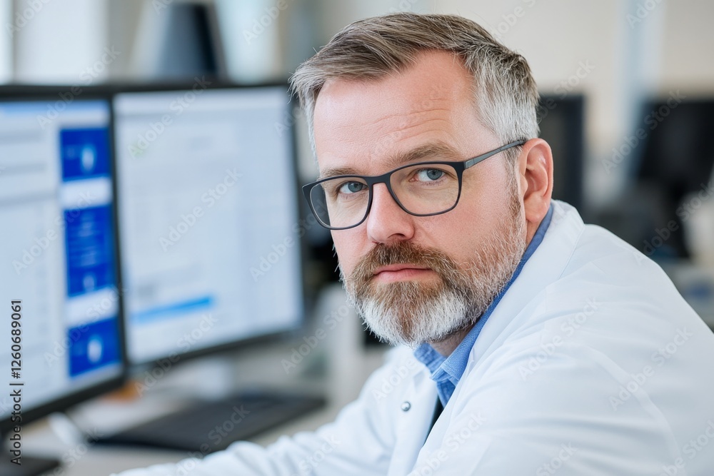 A scientist in a lab analyzing responses from a detailed medical survey A scientist in a lab analyzing responses from a detailed medical survey