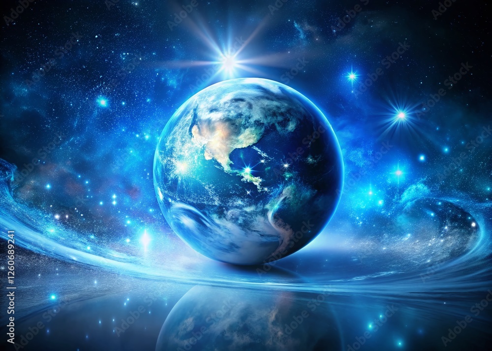 Global Unity: Sparkling Blue Planet Earth in Cosmic Space - Stock Photo Global Unity: Sparkling Blue Planet Earth in Cosmic Space - Stock Photo