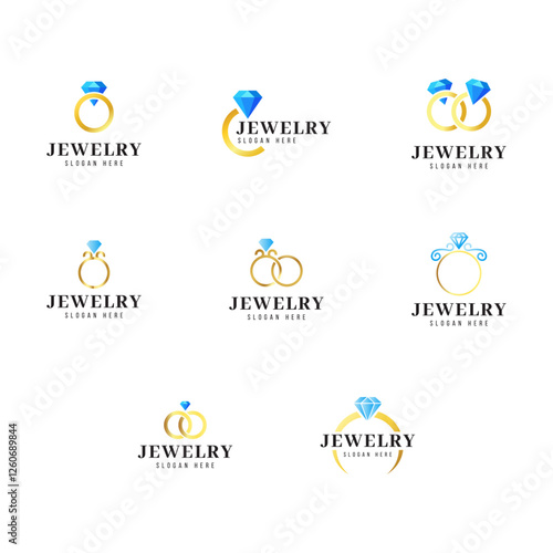 Set of Jewelry ring with diamond logo design template.