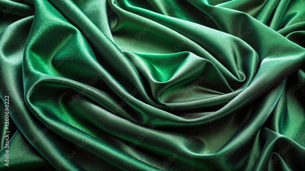 Fototapeta premium Green satin fabric with deep folds and soft texture