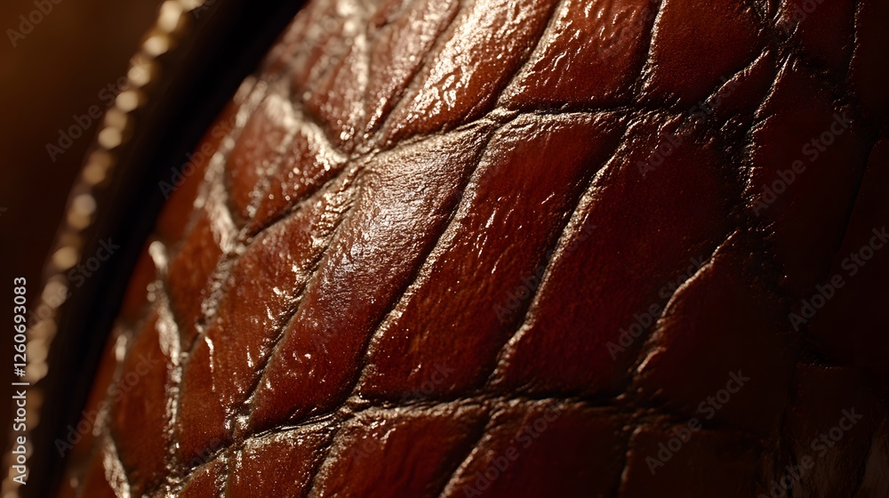 Fototapeta premium Close-up Detailed Texture of Brown Leather, Alligator Skin Pattern