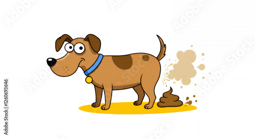 A vector illustration of a dog pooping on a white background.