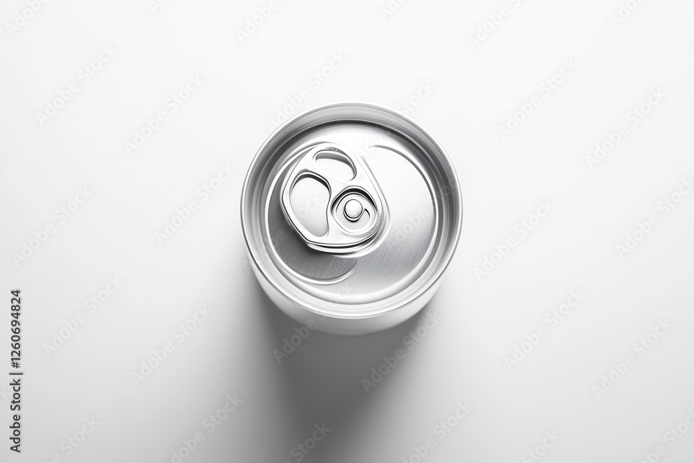 Capture a top-down perspective of a sophisticated beer can, minimalistic style, set on a plain white surface Capture a top-down perspective of a sophisticated beer can, minimalistic style, set on a plain white surface