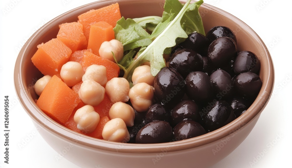 Fresh Salad Bowl with Chickpeas, Black Beans, Carrots, and Greens Fresh Salad Bowl with Chickpeas, Black Beans, Carrots, and Greens