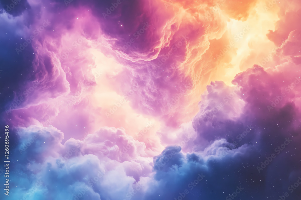 Fototapeta premium Capture a vibrant, swirling galaxy of clouds in time lapse from a worms-eye view on a solid white background