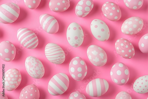 Pastel Pink Easter Eggs Arranged on Pink Background