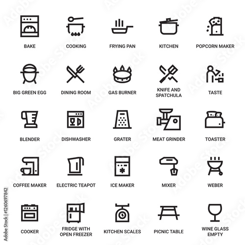Cooking Category Outline Pictogram Icons Set