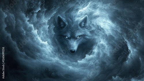 Mystical Wolf Emerging from the Shadows of a Storm photo