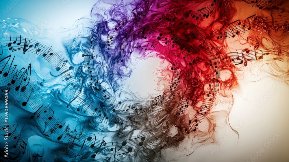 Fototapeta premium Vivid music notes in spiral design abstract art colorful illustration digital artwork artistic perspective sound concept