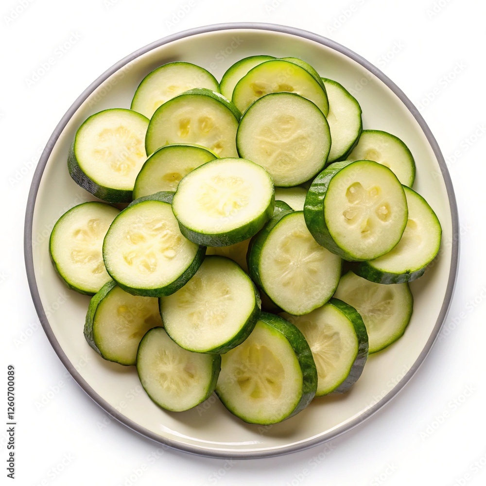 Sliced Zucchini Rounds on White Plate - A plate filled with fresh zucchini slices, showcasing their green skin, pale interior, and crisp texture, ideal for cooking and healthy meals.
Sliced Zucchini Rounds on White Plate - A plate filled with fresh zucchini slices, showcasing their green skin, pale interior, and crisp texture, ideal for cooking and healthy meals.