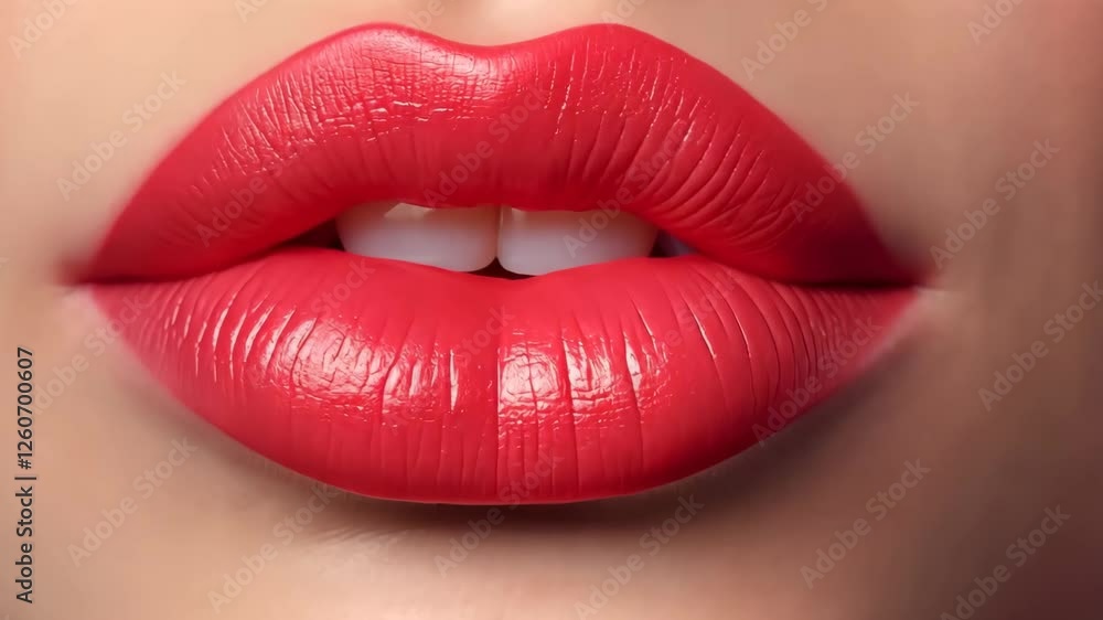Closeup of a woman lips with red lipstick Closeup of a woman lips with red lipstick