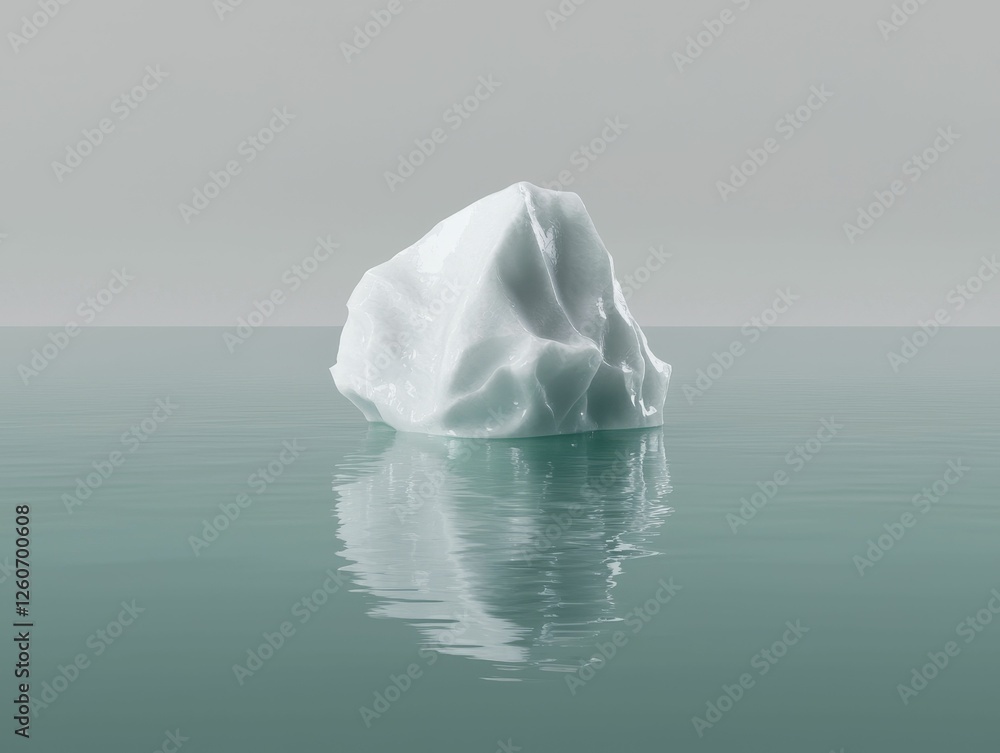 Serene iceberg floating in calm water.
