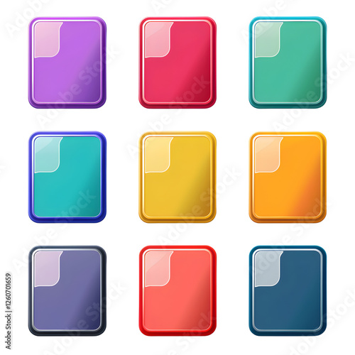 Set of colorful glossy square UI buttons with long shadows