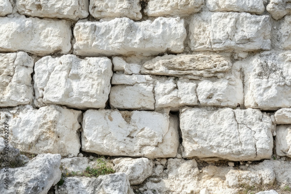 Fototapeta premium Rough white limestone wall texture with natural shadows. Artificial Intelligence