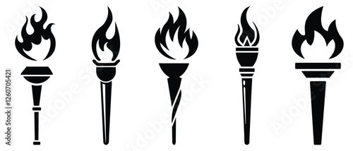 fire flame torch icon .torch burning fire light lit up. Torch icon vector. Flame symbol with holding stick. Victory, success or achievement sign.silhouette design