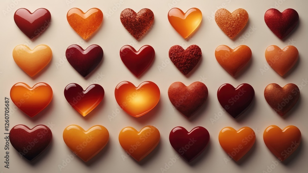 Fototapeta premium Pattern of textured hearts in red, orange, and brown tones