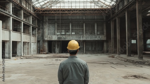 Obraz na płótnie Worker in derelict factory interior w salonie