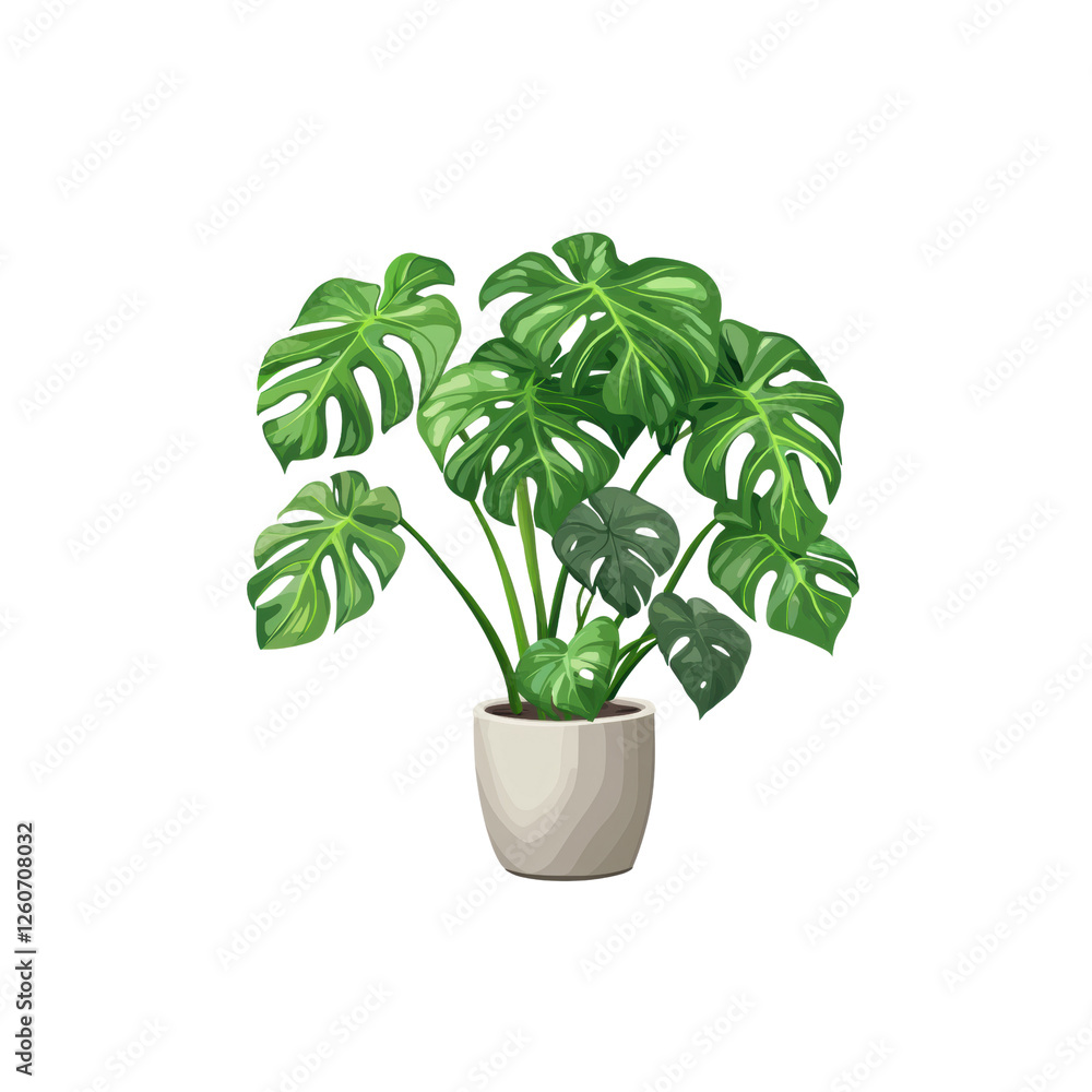 Fototapeta premium Lush Green Monstera Plant in White Pot for Home Decor Enhancement