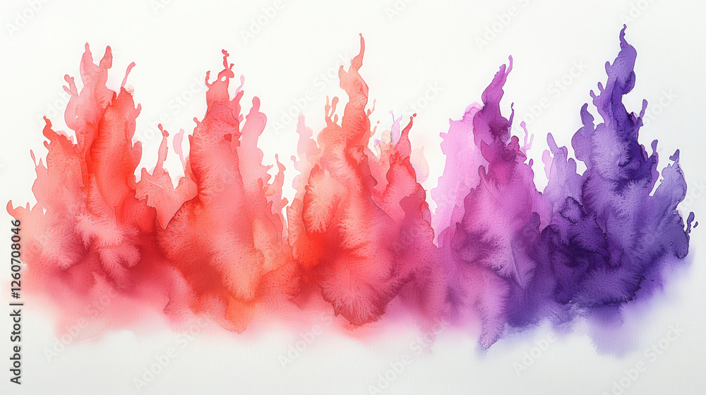 Naklejka premium Vibrant watercolor splash with red, pink, and purple hues creating dynamic abstract design. fluid shapes evoke sense of energy and creativity
