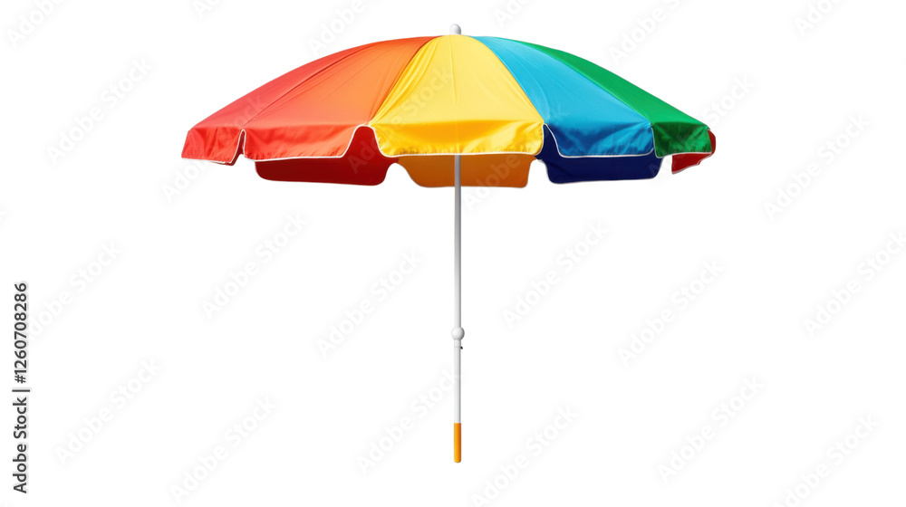 Obraz premium Vibrant rainbow beach umbrella on transparent background