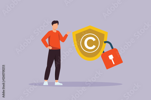 Protection of intellectual property concept. Colored flat vector illustration isolated.