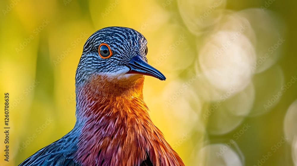 Obraz premium Vibrant Portrait of a Striking Bird with Detailed Feathers and Orange Breast