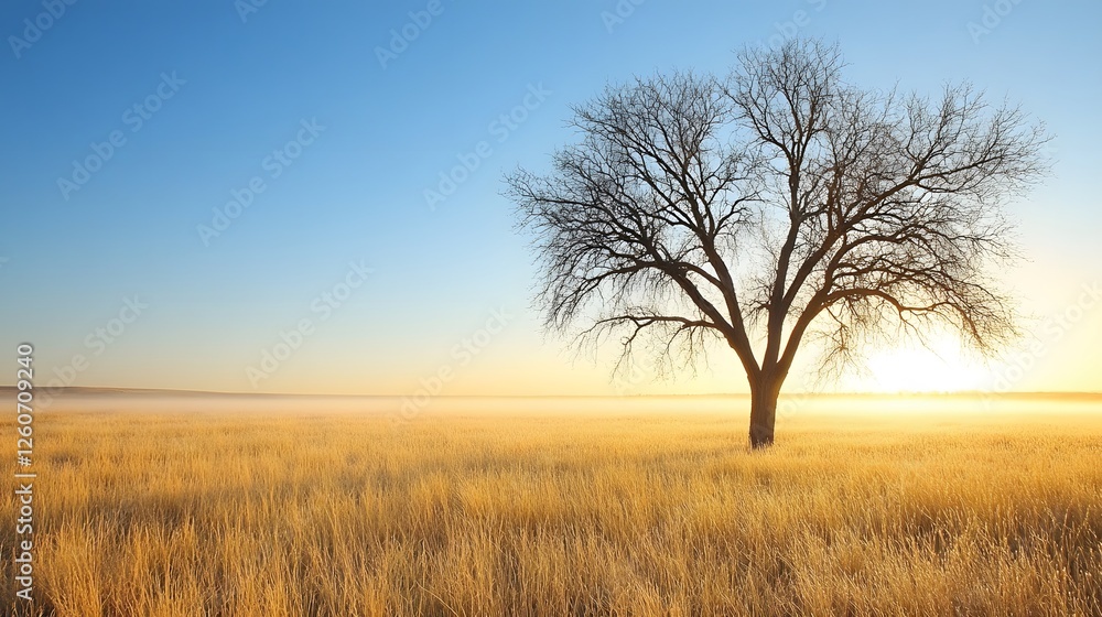 Solitary Tree in Golden Grassland Sunrise Solitary Tree in Golden Grassland Sunrise