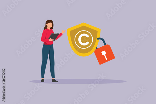 Protection of intellectual property concept. Colored flat vector illustration isolated.