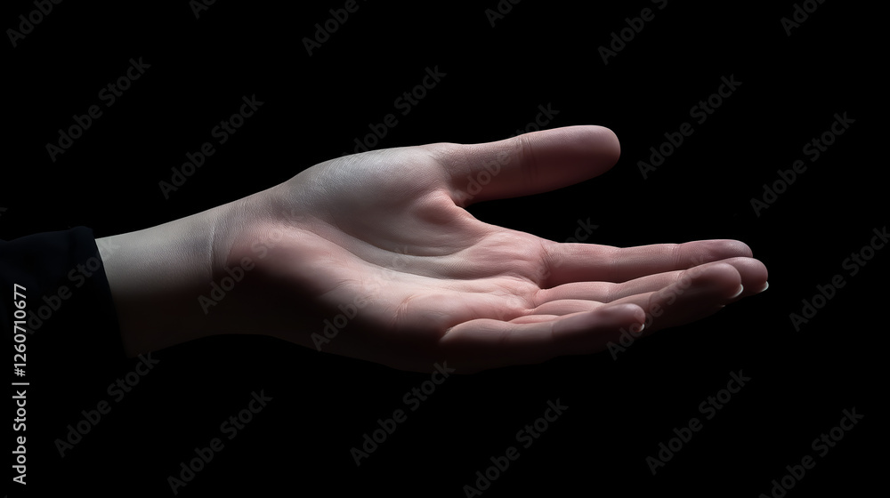 A businessman empty hand with black background. A businessman empty hand with black background.