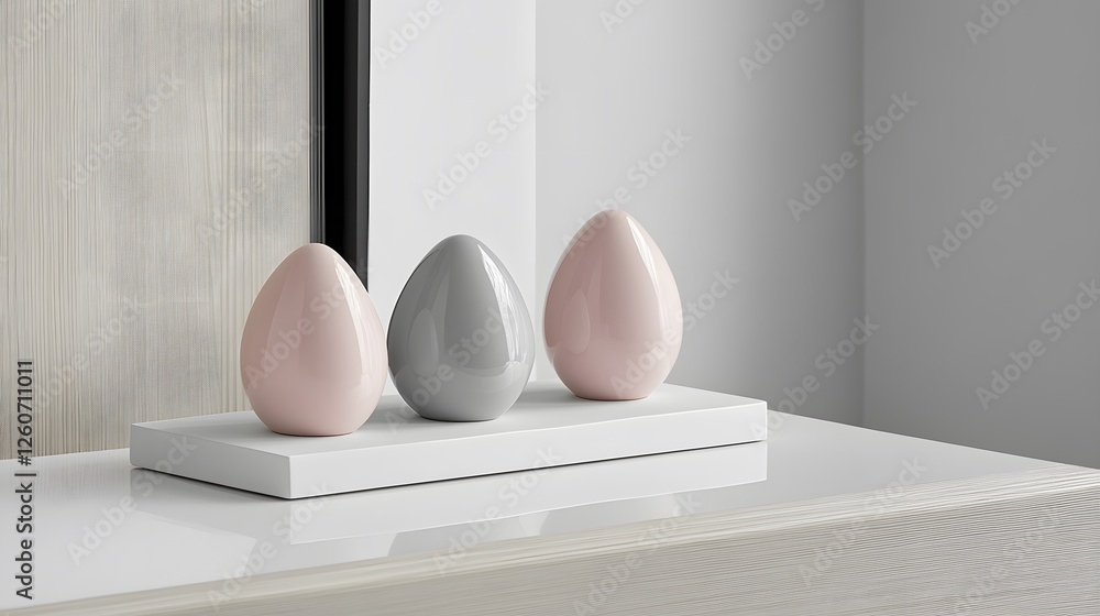 Fototapeta premium Elegant Pastel Eggs Decorative Ceramic Sculpture on White Stand