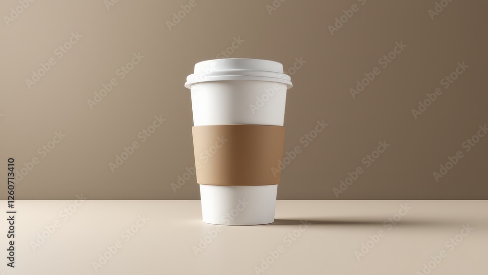 Coffee cup with a removable sleeve mockup, ideal for showcasing branding designs and logos. Plain background enhances the focus on the cup and sleeve. Coffee cup with a removable sleeve mockup, ideal for showcasing branding designs and logos. Plain background enhances the focus on the cup and sleeve.